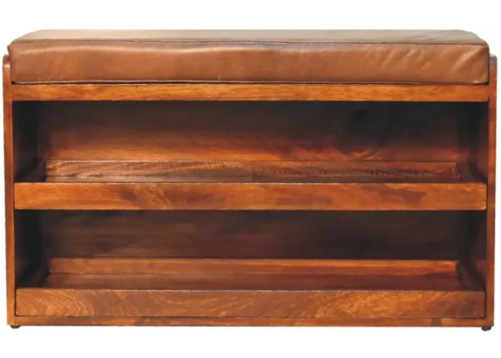 Artisan Furniture Buffalo Hide Pull out Chestnut Solid Wood  Shoe Storage Bench