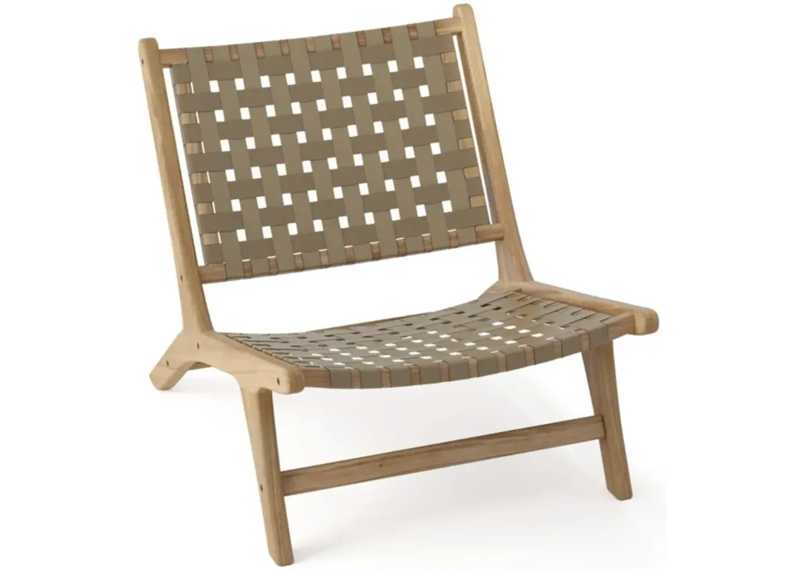 Hivvago Modern Armless Teak Wood Lounge Chair with Nylon Woven Backrest and Seat