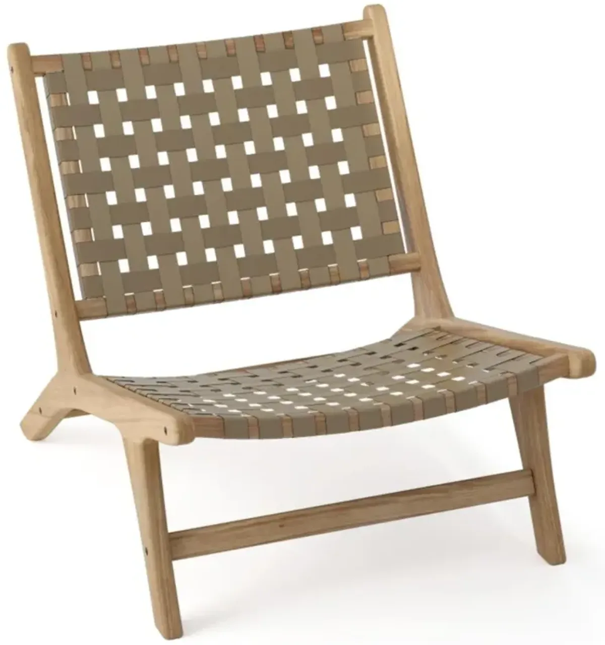 Hivvago Modern Armless Teak Wood Lounge Chair with Nylon Woven Backrest and Seat