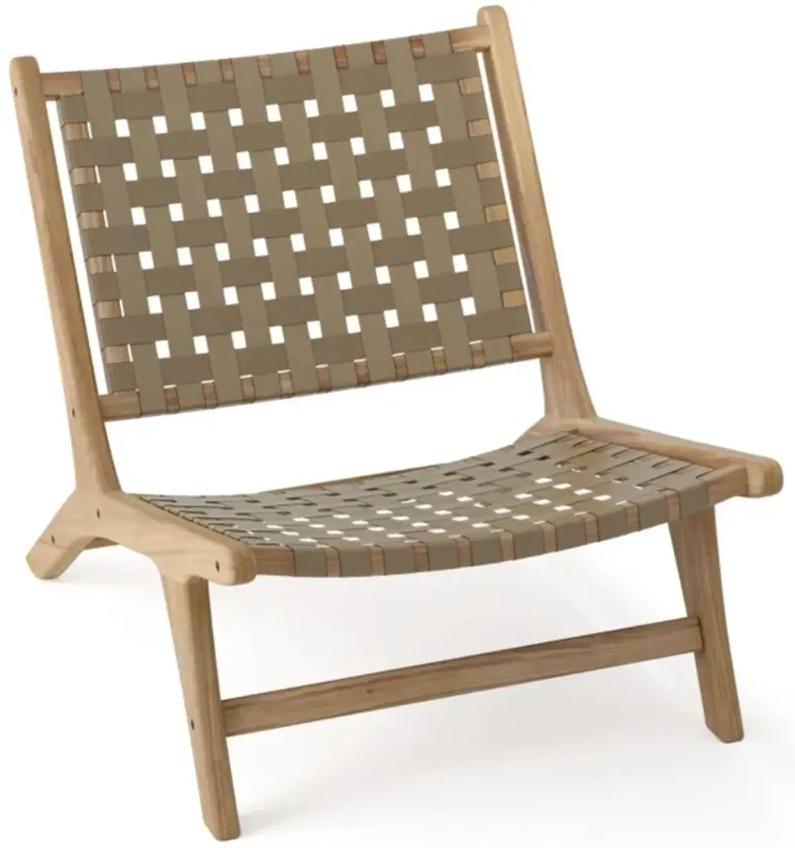 Hivvago Modern Armless Teak Wood Lounge Chair with Nylon Woven Backrest and Seat