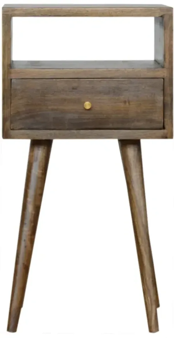 Mini Grey Washed Solid Wood 1 Drawer Nightstand