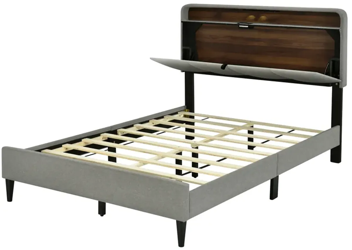 Merax Upholstered Platform Bed with Storage Headboard