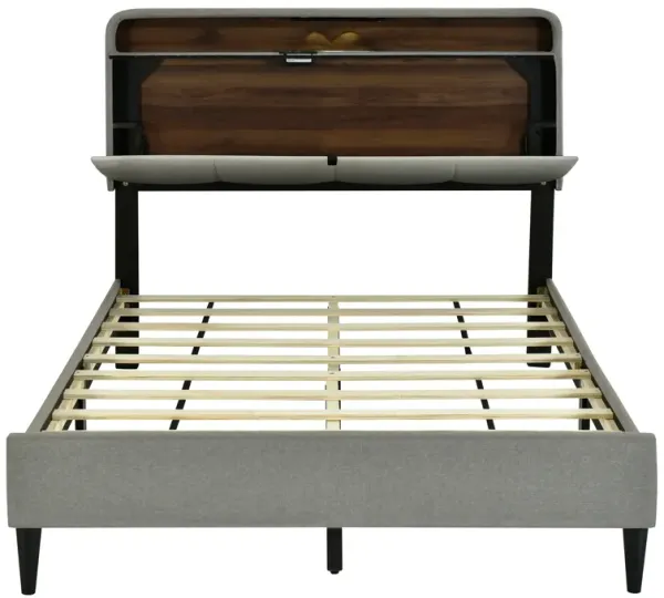 Merax Upholstered Platform Bed with Storage Headboard