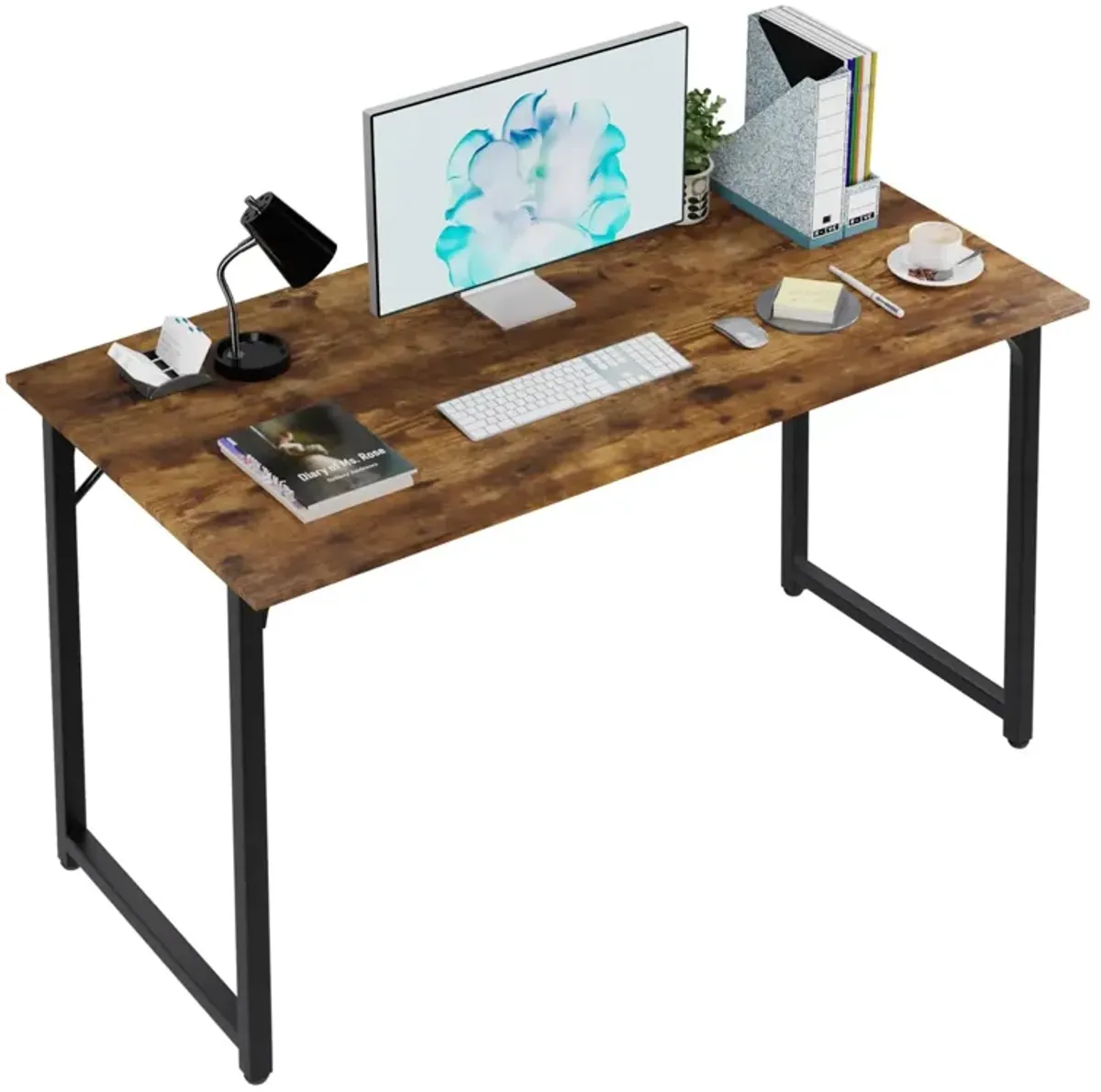 PayLessHere Computer Desk 47 inch Length Study Writing Table, Adjustable feet, Modern Furniture for Home Office, Brown