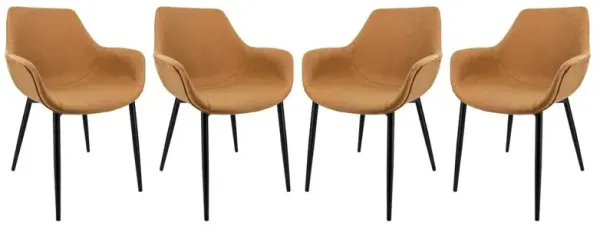 LeisureMod Markley Modern Leather Dining Arm Chair With Metal Legs Set of 4