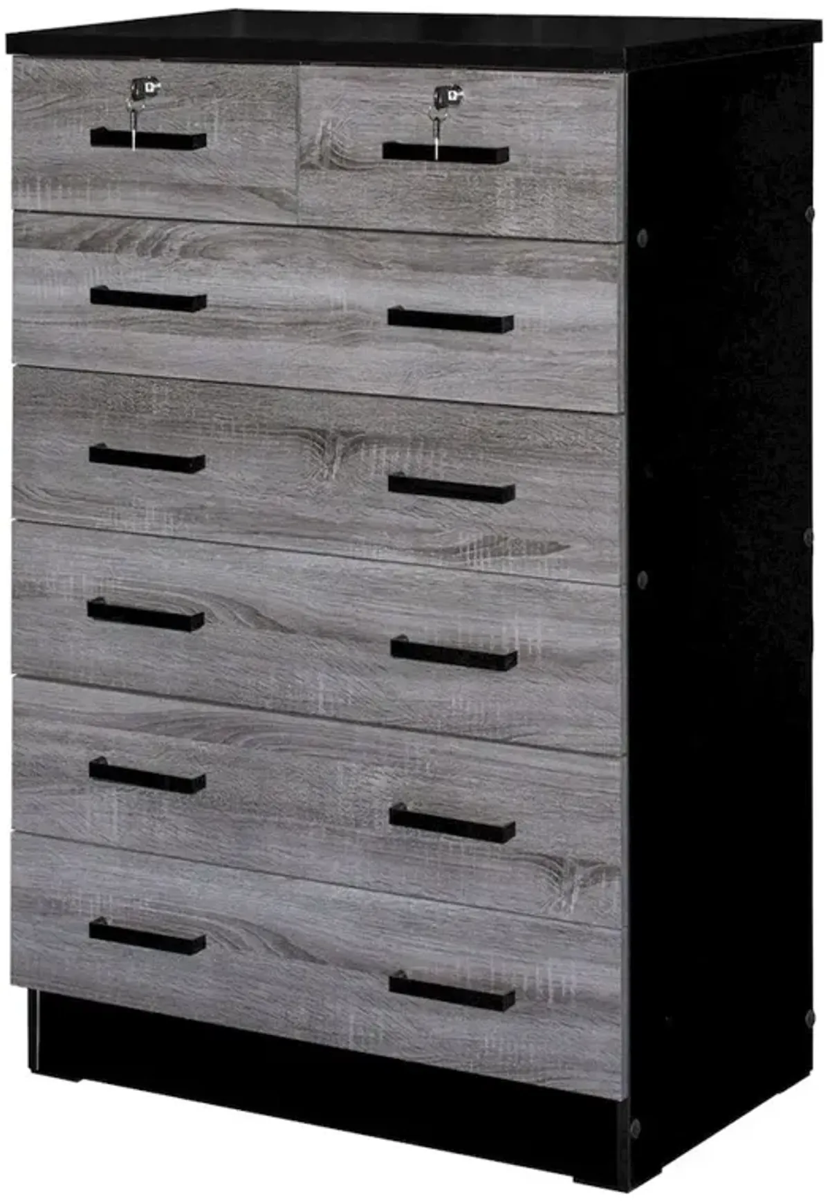 7 Drawer Chest Wooden Dresser with Lock (Gray + Black)