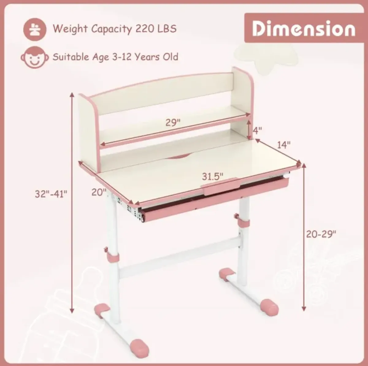 Hivvago Height Adjustable Kids Study Desk with Tilt Desktop