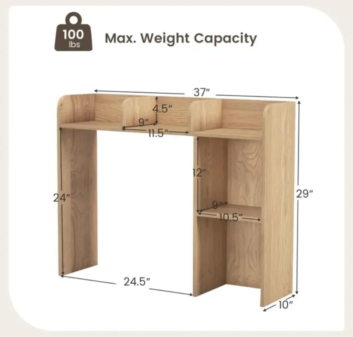 Hivvago 3-Tier Multipurpose Desk Bookshelf with 4 Shelves