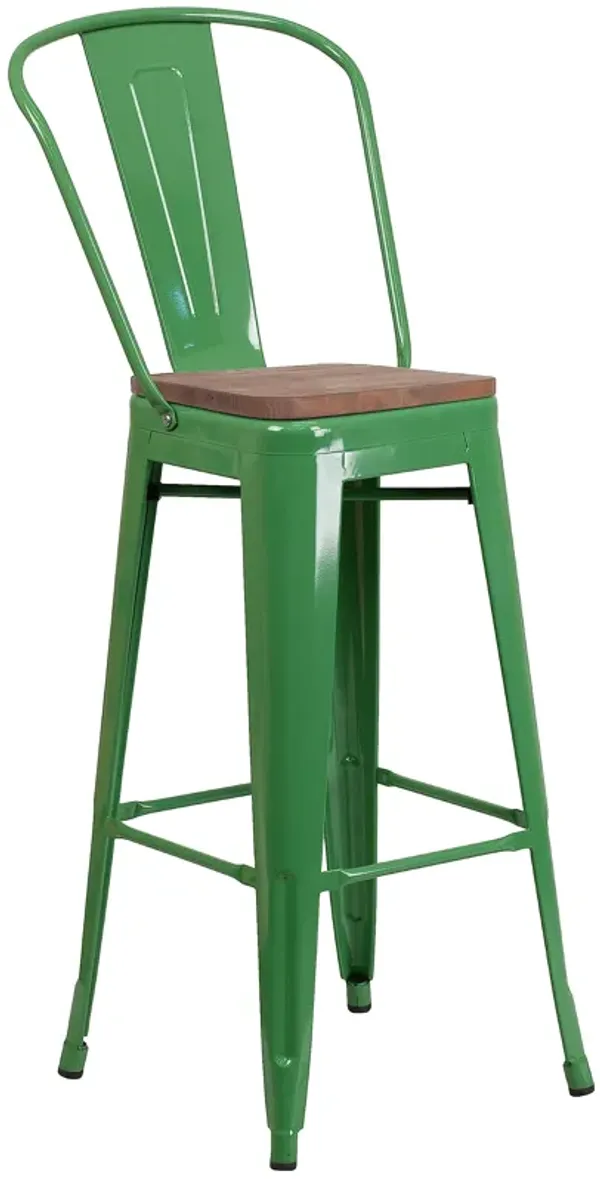 Flash Furniture Metal/Wood Colorful Restaurant Barstools, 1 Pack, Green
