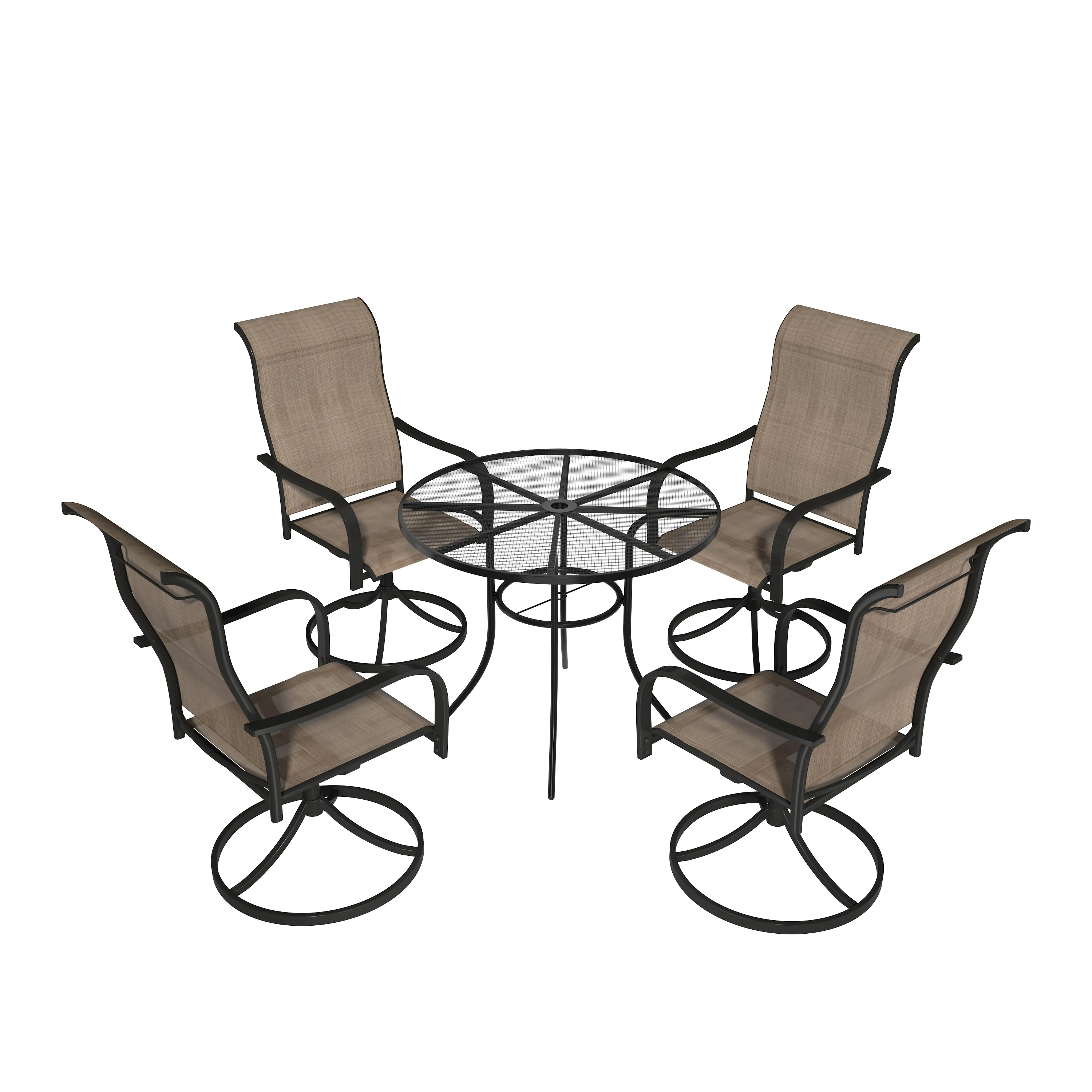 MONDAWE 5-Piece Round Circle Steel Mesh Table And Steel Textiliene Dining Chair Set With 4 Pcs Swivel Chairs