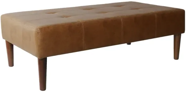 Coffee Table, Brown Wood and Tufted Faux Leather, 46 Inch - Benzara