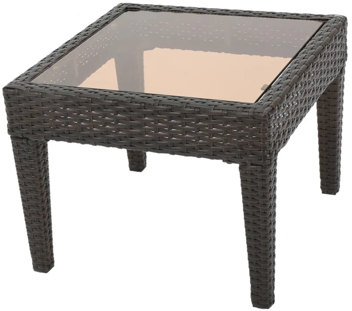 Annie Outdoor Accent Table, Square Tempered Glass 20 Inch Brown Wicker - Benzara