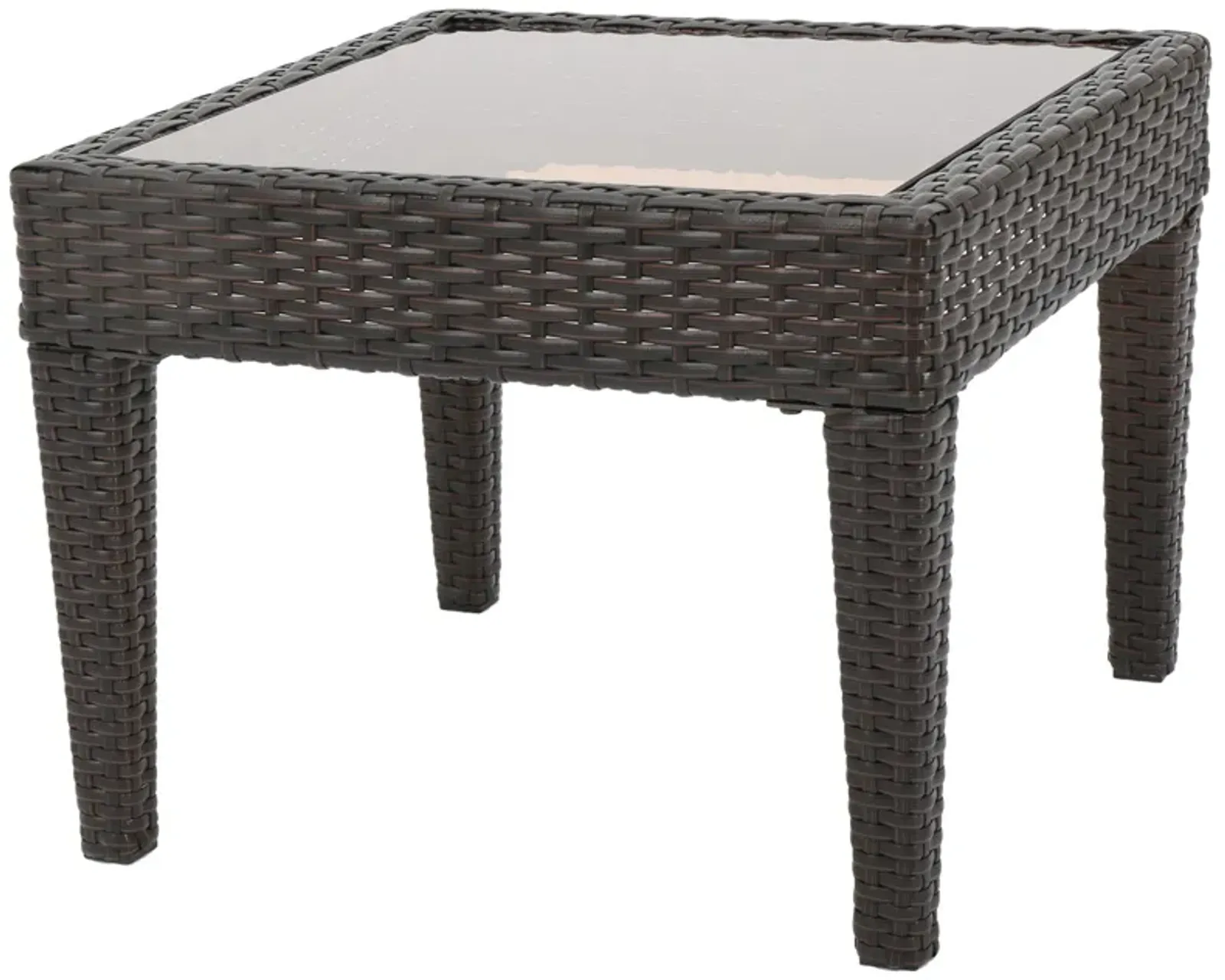 Annie Outdoor Accent Table, Square Tempered Glass 20 Inch Brown Wicker - Benzara