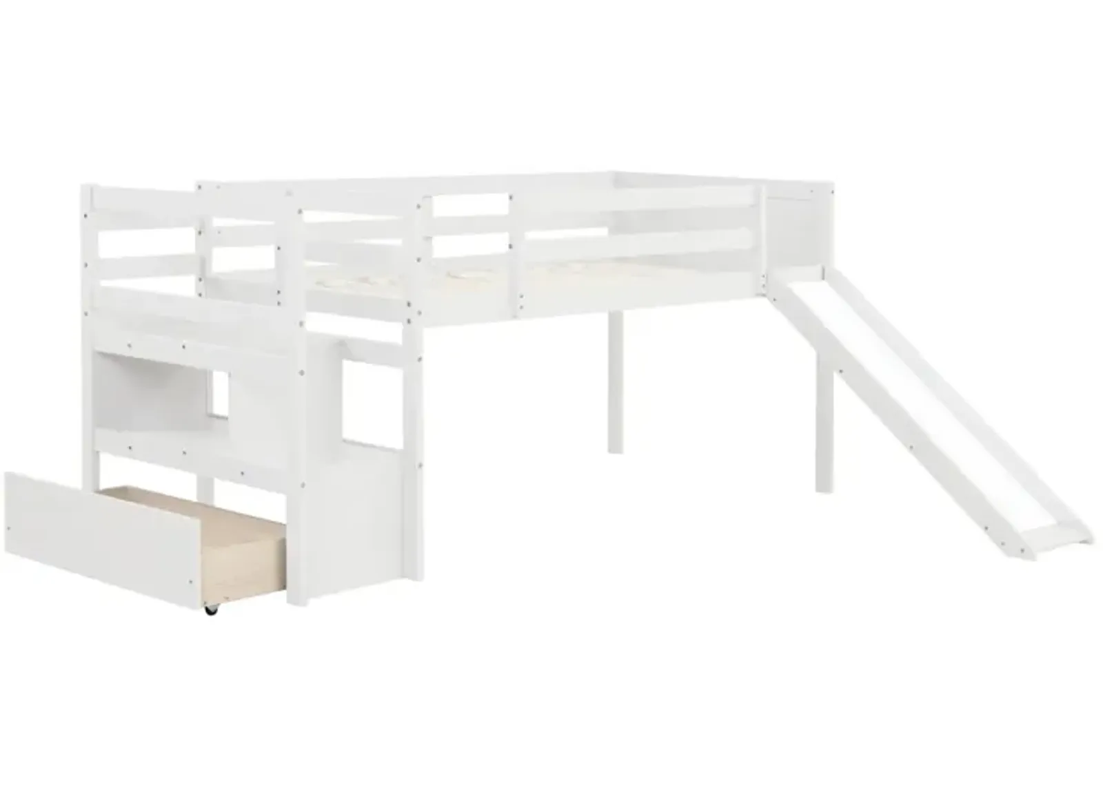 Twin Low Loft Bed With Stairs And Slide