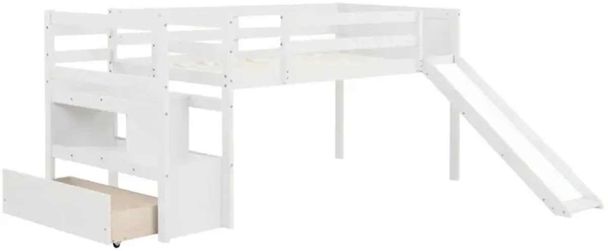 Twin Low Loft Bed With Stairs And Slide