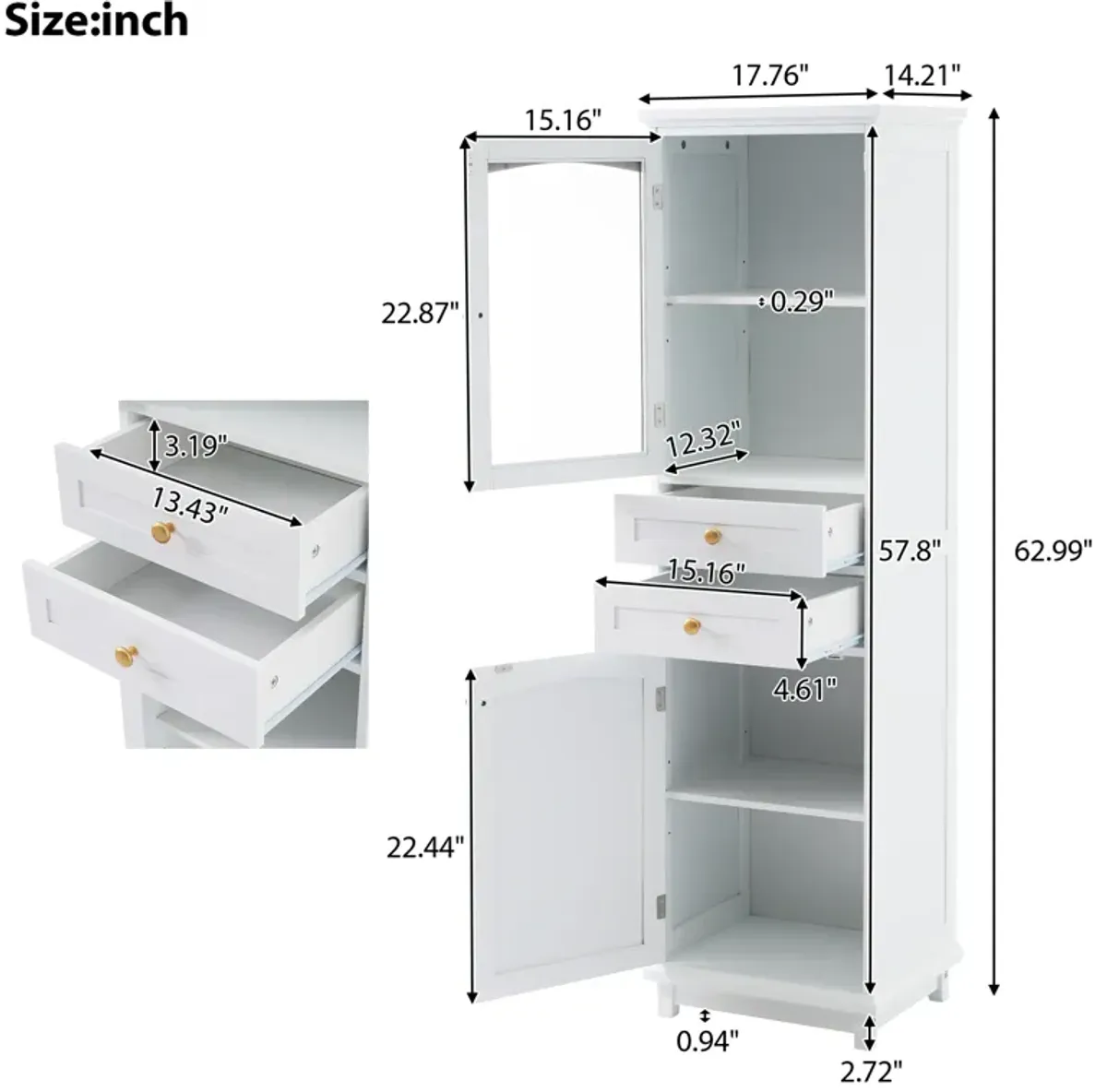 Merax Tall Bathroom Storage Cabinet with Glass Doors