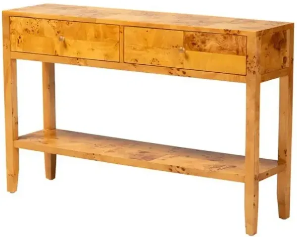 Modern and Contemporary Natural Light Mappa Burl Wood 2-Drawer Console Table