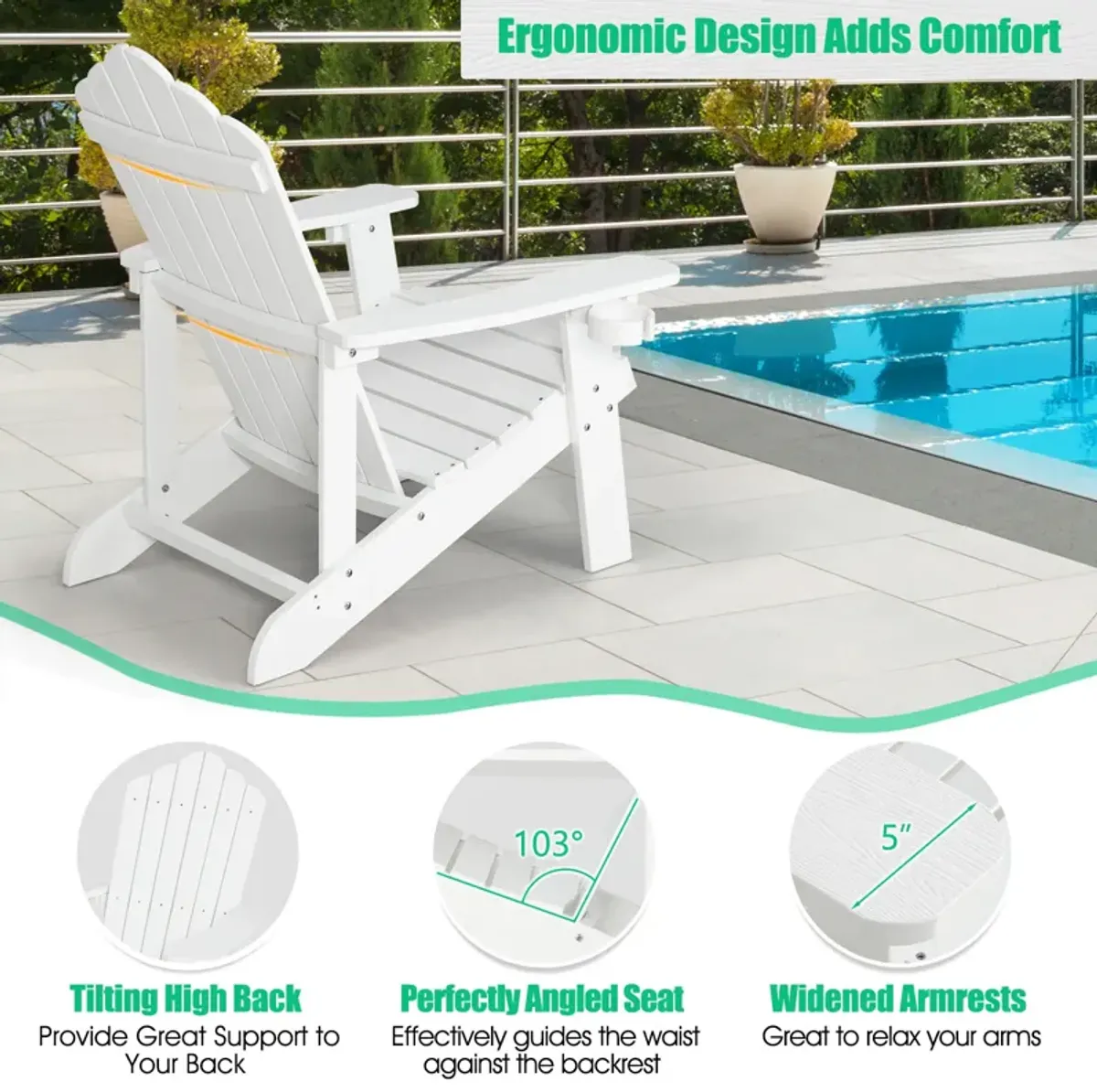 Weather Resistant HIPS Outdoor Adirondack Chair with Cup Holder