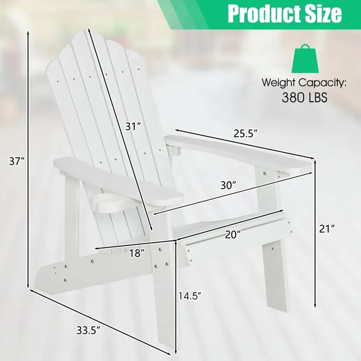 Weather Resistant HIPS Outdoor Adirondack Chair with Cup Holder