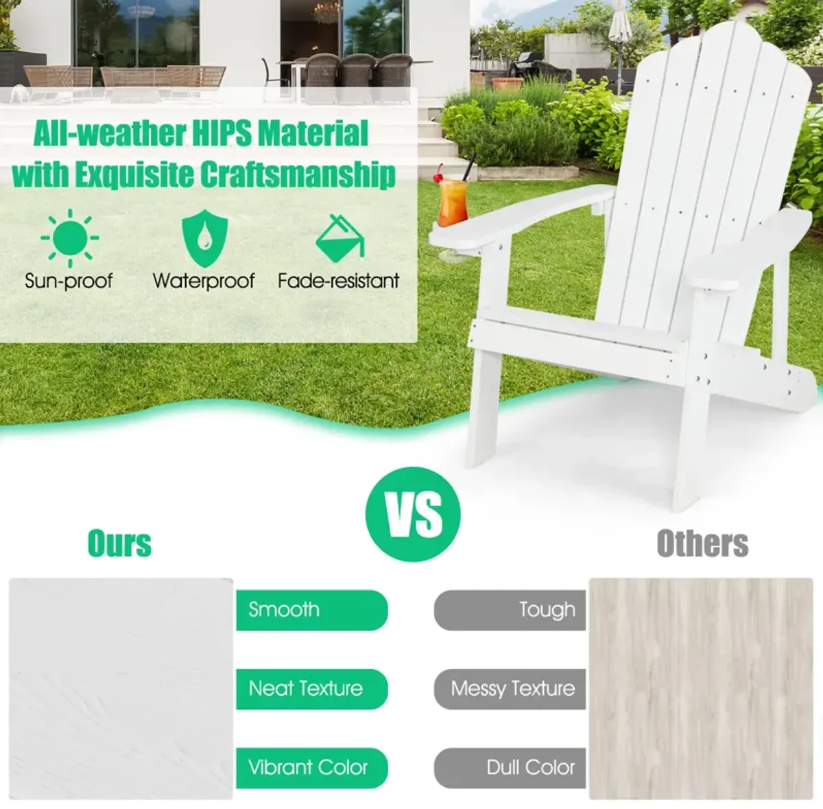 Weather Resistant HIPS Outdoor Adirondack Chair with Cup Holder