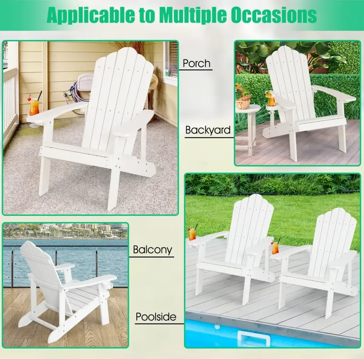 Weather Resistant HIPS Outdoor Adirondack Chair with Cup Holder