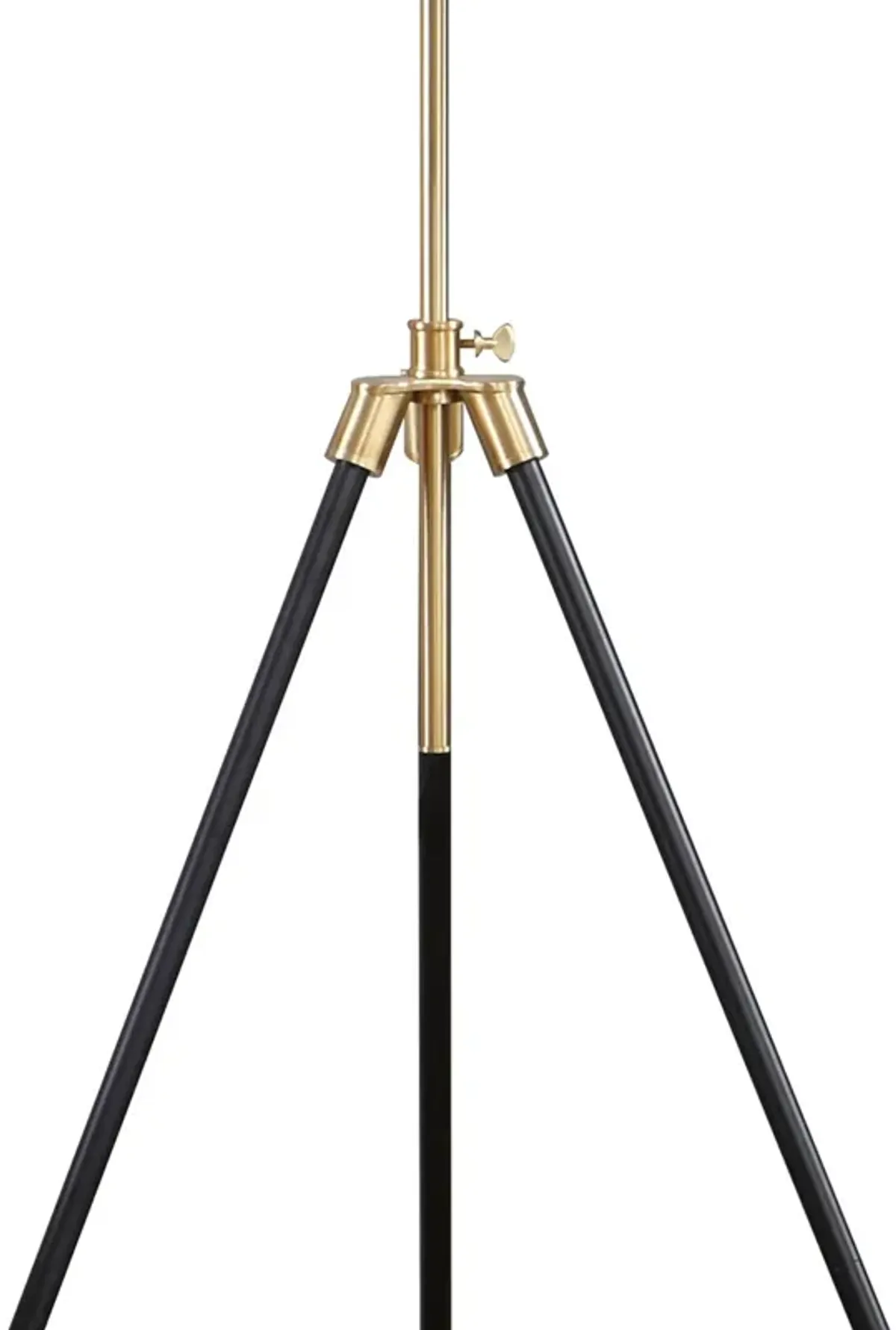 Floor Lamp with Drum Shade and Sleek Metal Tripod Legs, Black and Gold-Benzara