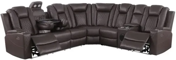 Alexent Sivie Leather Power Reclining Sofa Set w/ Speaker & Wireless Charging Brown