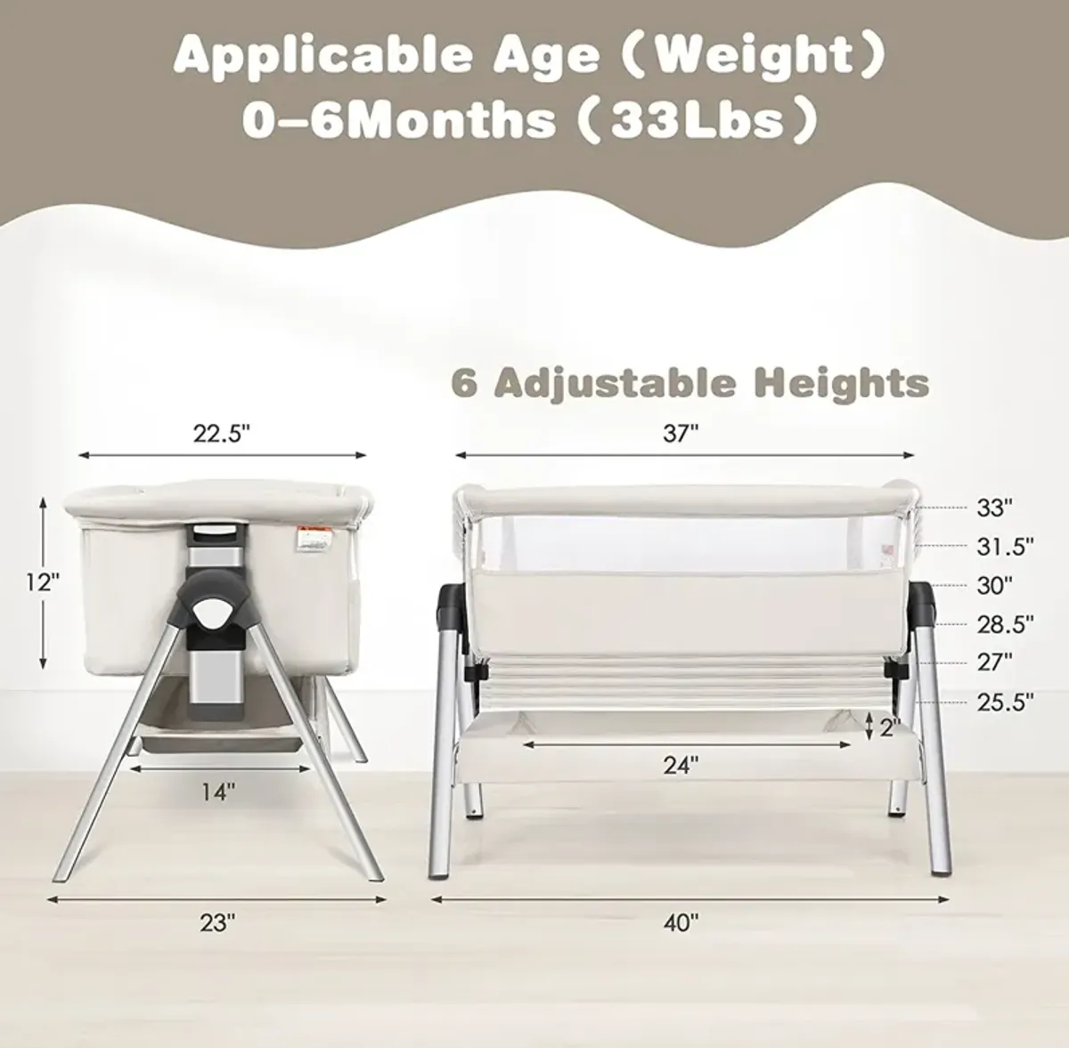 Portable Baby Bedside Sleeper with Adjustable Heights and Angle