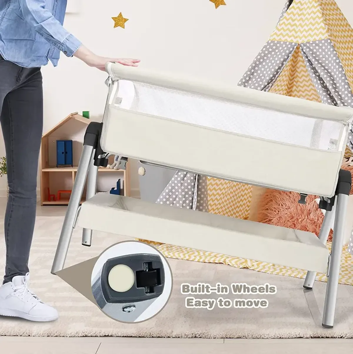 Portable Baby Bedside Sleeper with Adjustable Heights and Angle