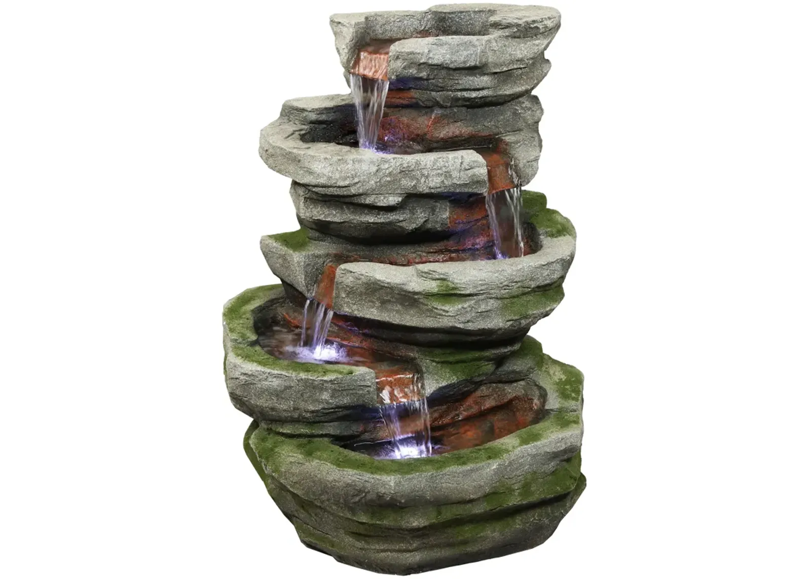 Sunnydaze Lighted Cobblestone Waterfall Fountain with LED Lights - 31 in