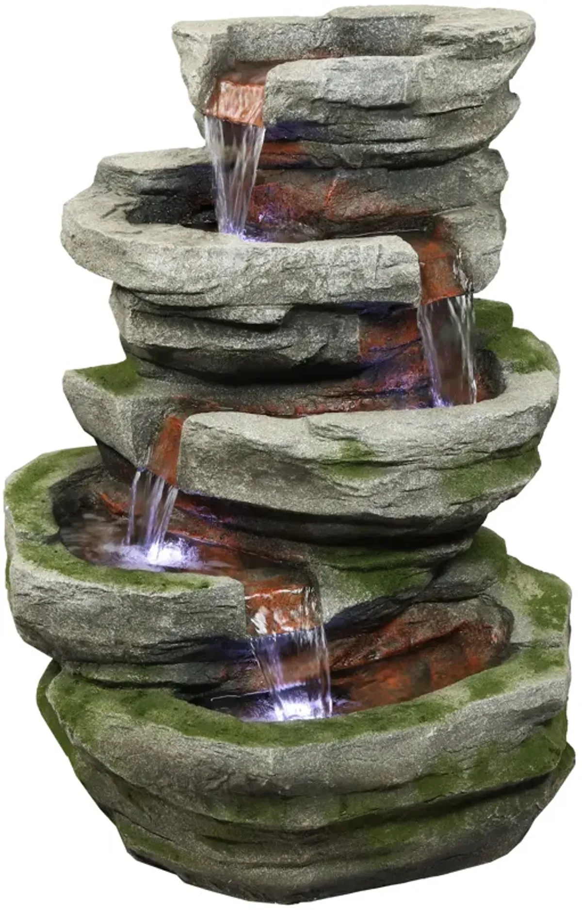 Sunnydaze Lighted Cobblestone Waterfall Fountain with LED Lights - 31 in