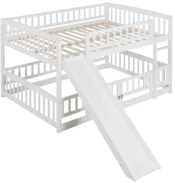 Whisen Versatile Design Full Over Full Low Bunk Bed with Built-in Ladder and Slide - Espresso