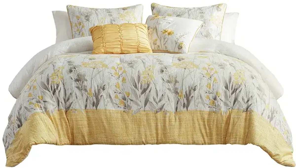 Gracie Mills 5-Piece Cottage Farmhouse Floral Seersucker Comforter Set