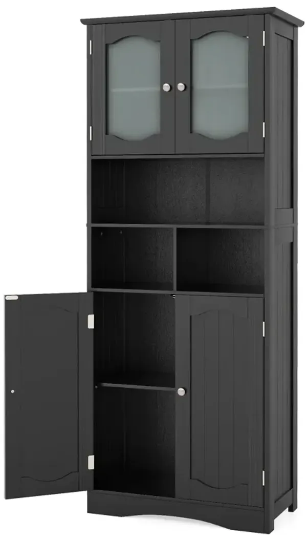 Freestanding Linen Bathroom Storage Cabinet with Frost Glass Doors