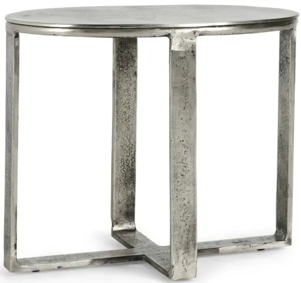 Breo Oval Side End Table, Hand Brushed Nickel Cast Aluminum 27 Inch - Benzara