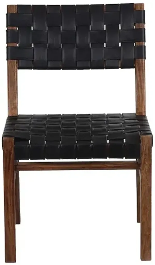 Porter Designs Kier Genuine Leather Basket-Woven Dining Chair, Brown (Set of 2)