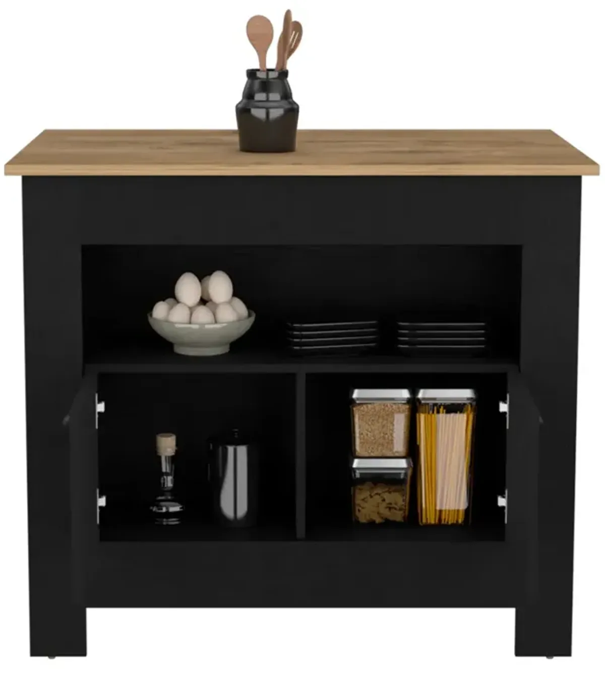 Kitchen Island Geneva, Kitchen, Black / Macadamia