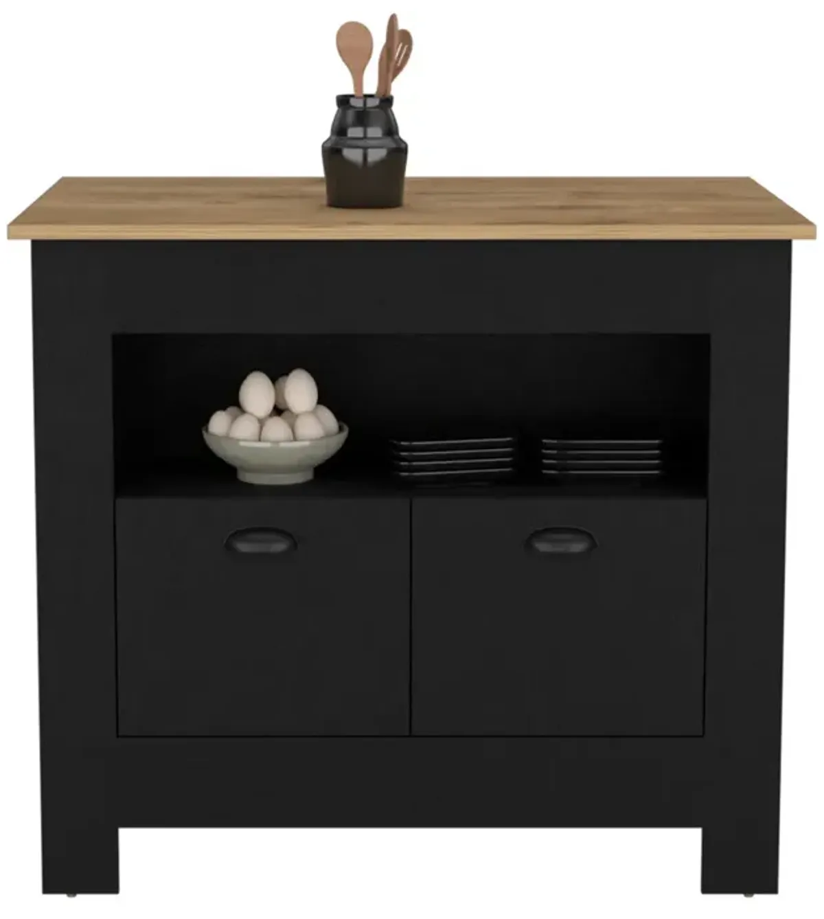 Kitchen Island Geneva, Kitchen, Black / Macadamia