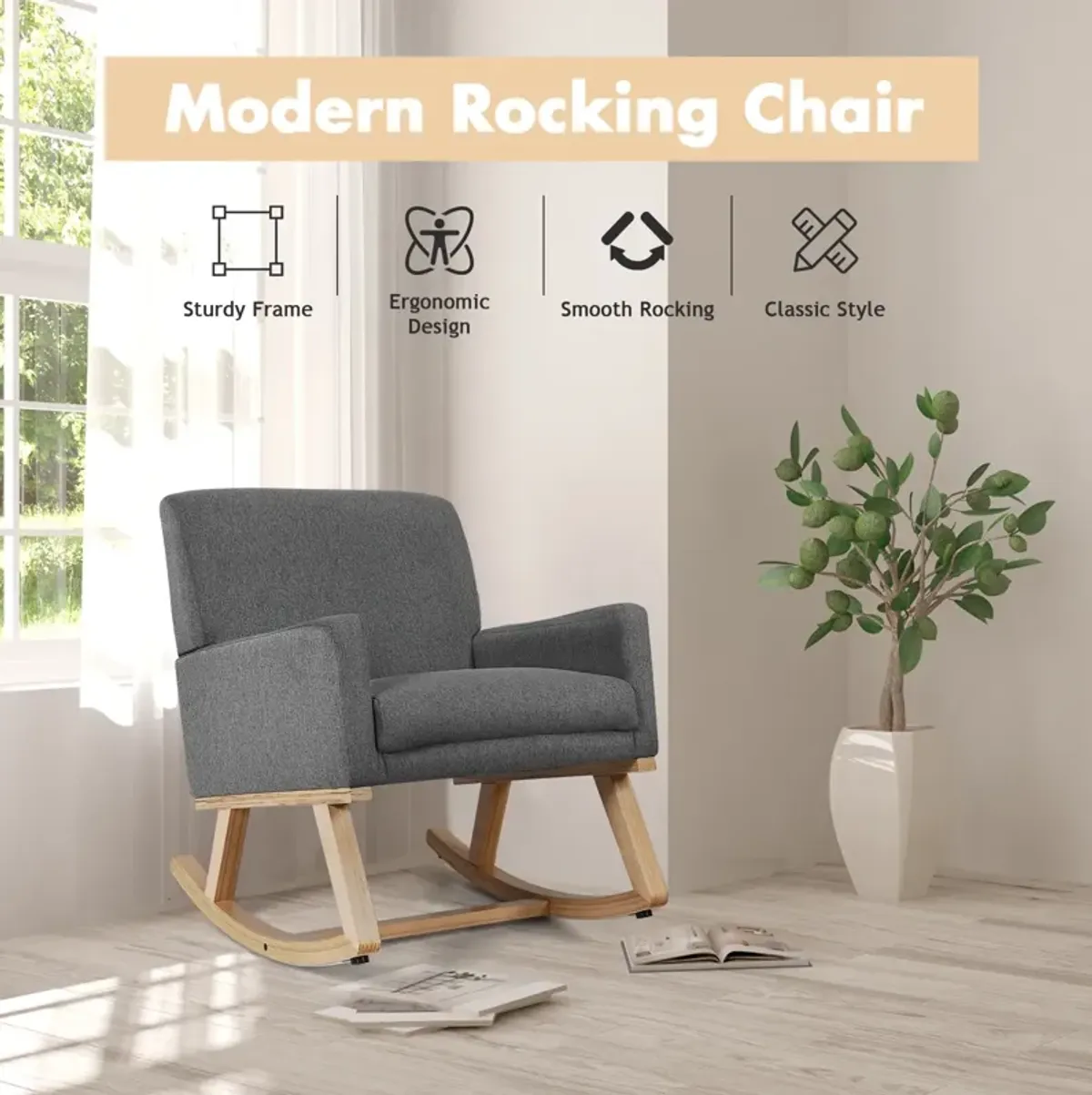 Upholstered Rocking Chair with and Solid Wood Base