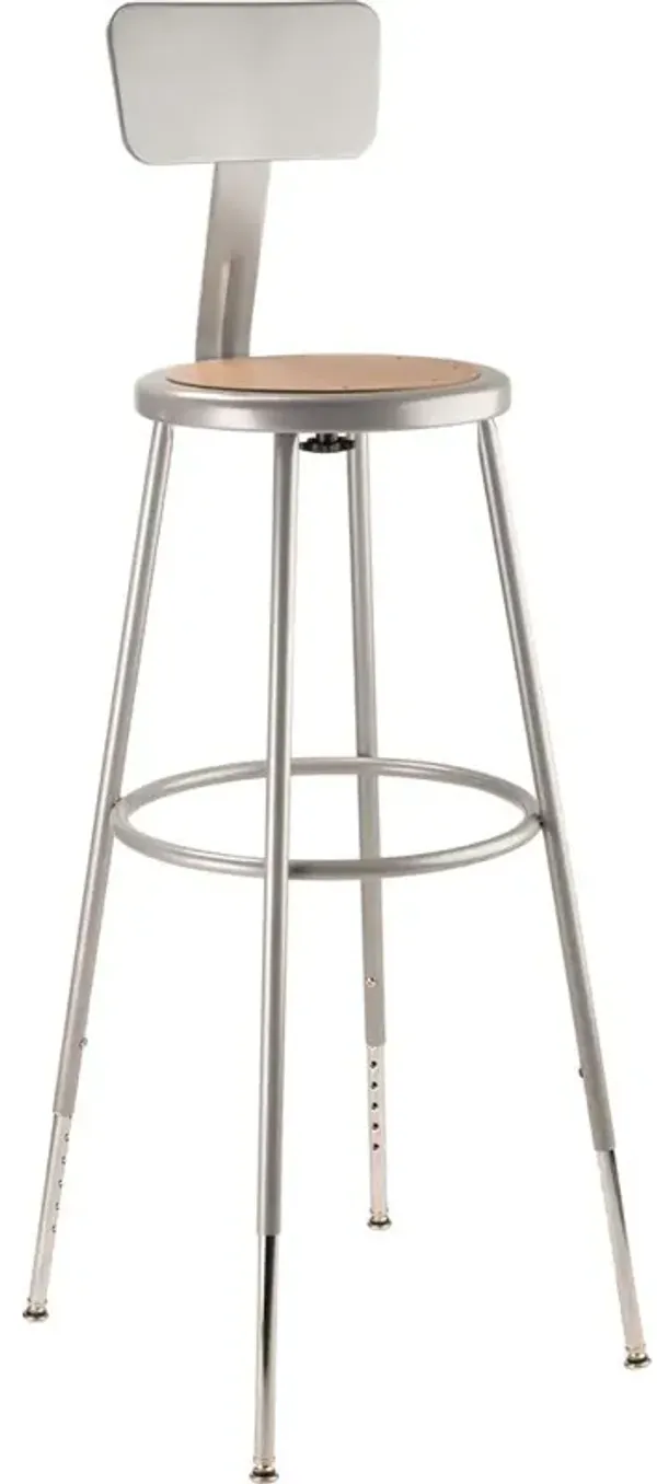 NPS® 32"-39" Height Adjustable Heavy Duty Steel Stool With Backrest, Grey