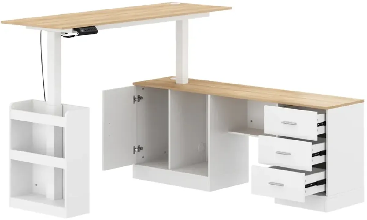 FUFU&GAGA L-Shaped Height Adjustable Standing Desk with Memory Preset Controller, Ergonomic Sit-Stand Home Office Desk (63 in. L x 63 in. W x 28.4–45.8 in. H), White