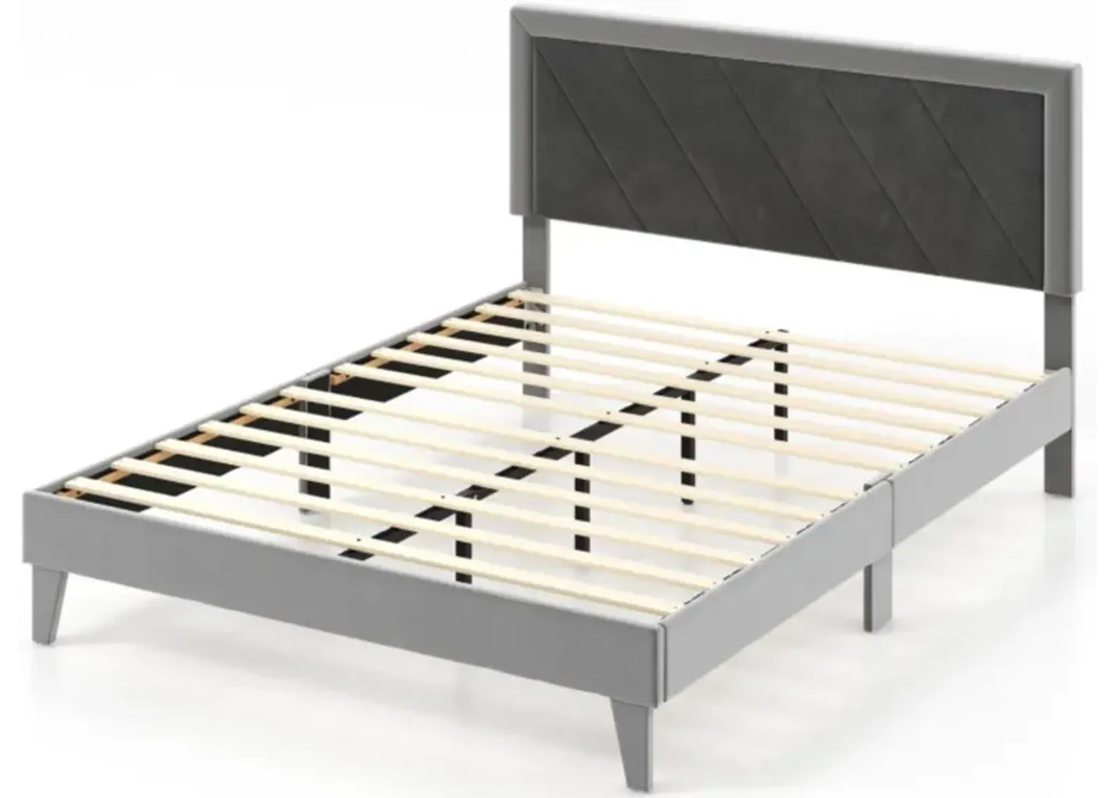 Hivvago Platform Bed with High Headboard and Wooden Slats