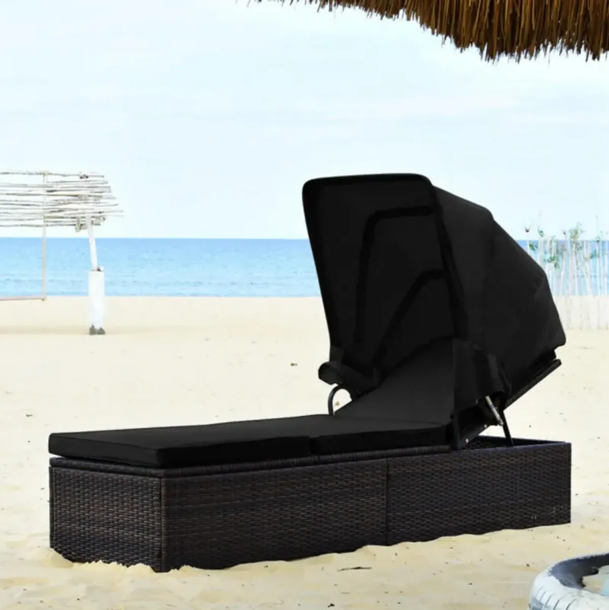 Hivvago Outdoor Adjustable Cushioned Chaise Lounge Chair with Folding Canopy