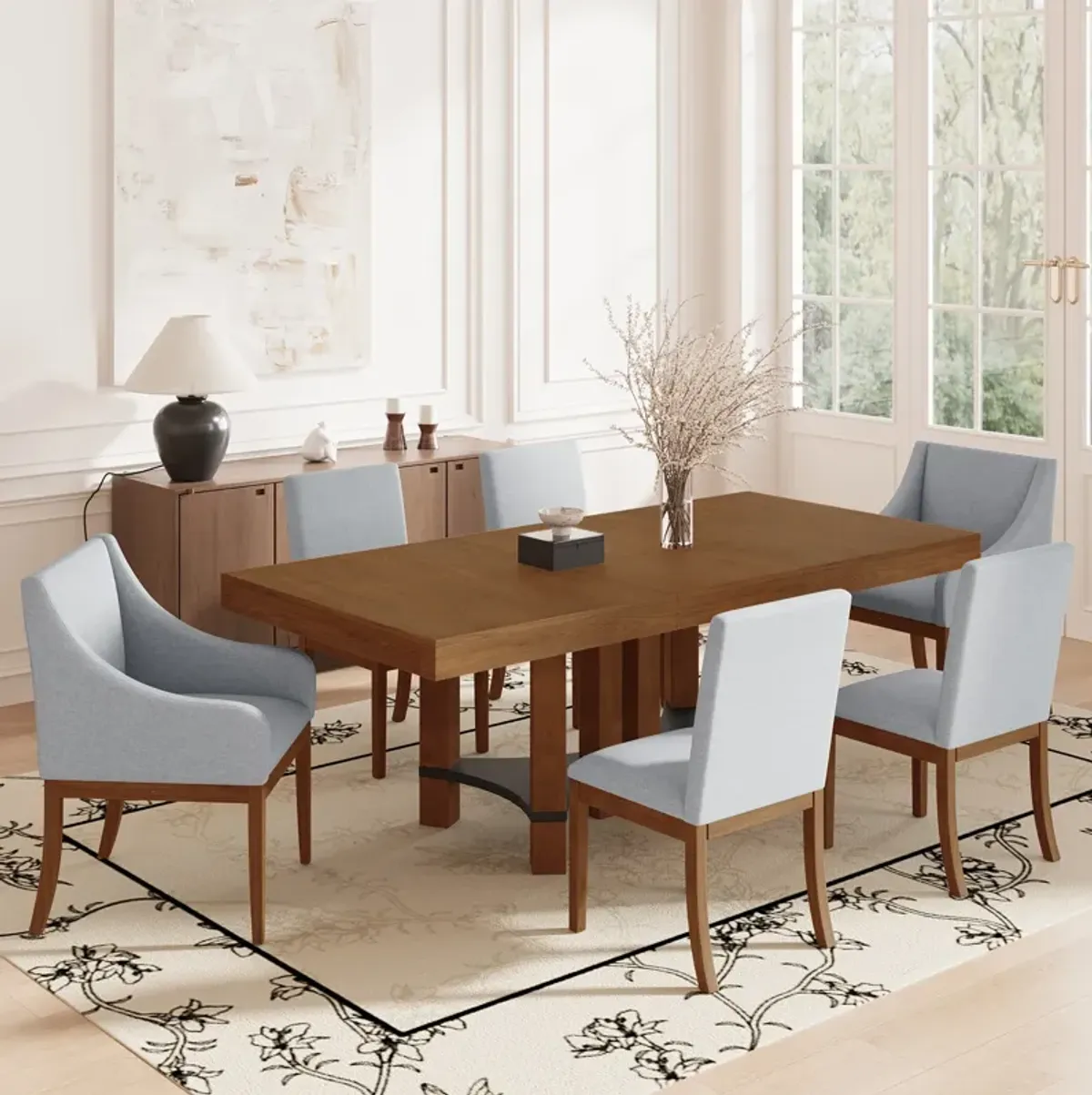 Merax Rustic 7-Piece  Extendable Dining Table Chairs Set