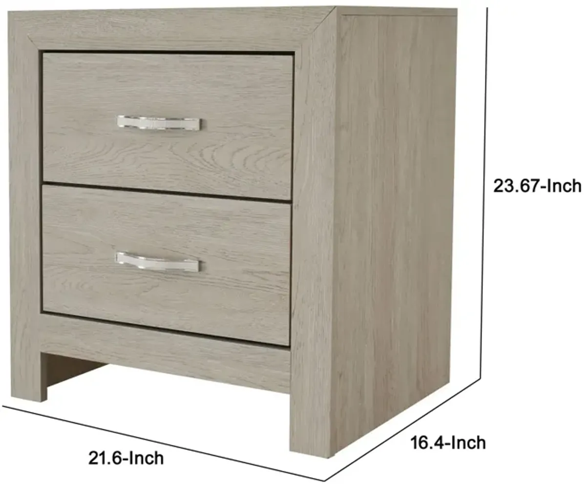 Ancy 24 Inch 2 Drawer Nightstand, Faux Diamond Inlay Handles, Natural Brown-Benzara