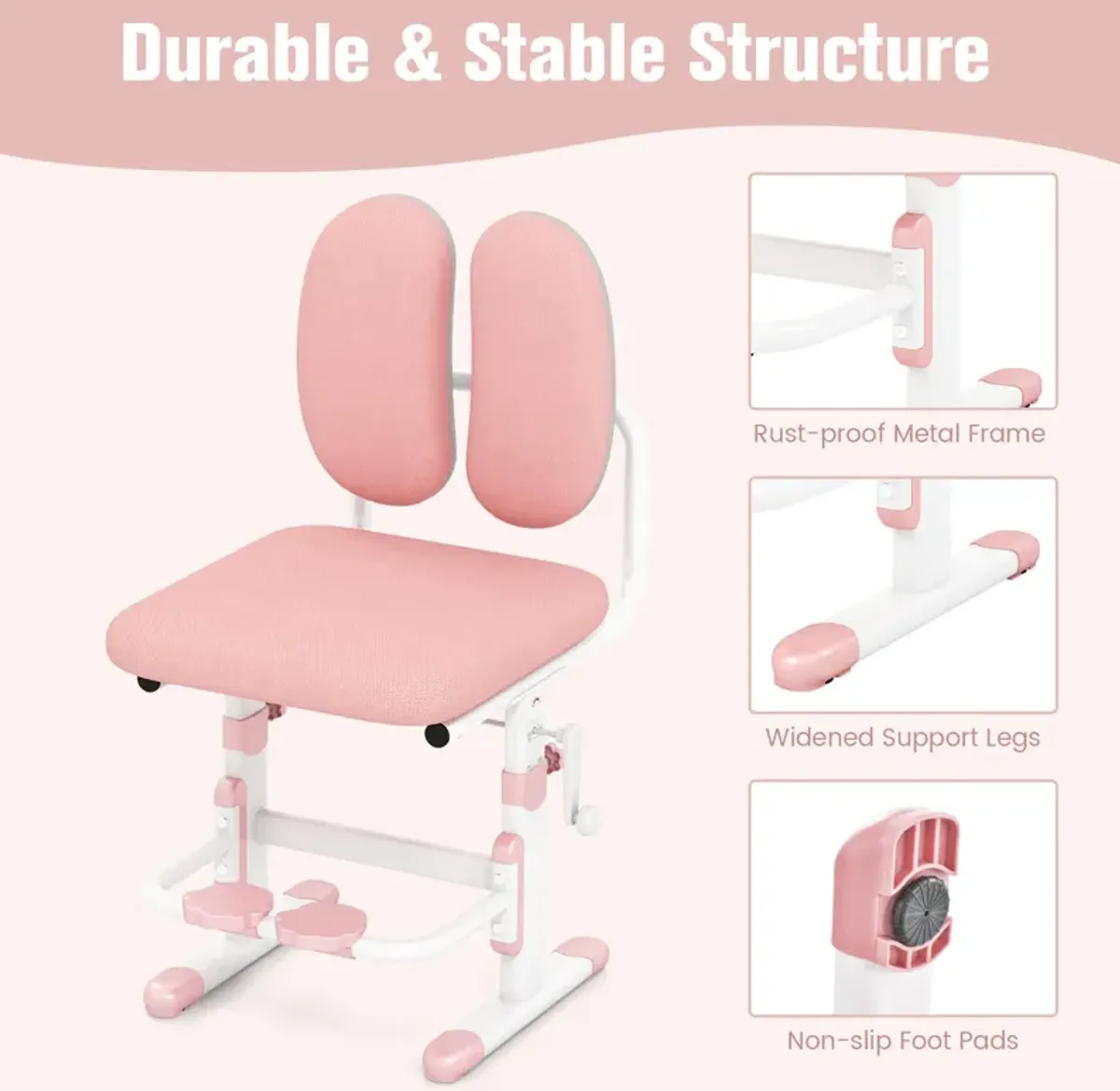 Ergonomic Height-Adjustable Kids Study Chair with Double Back Support for Comfort and Posture