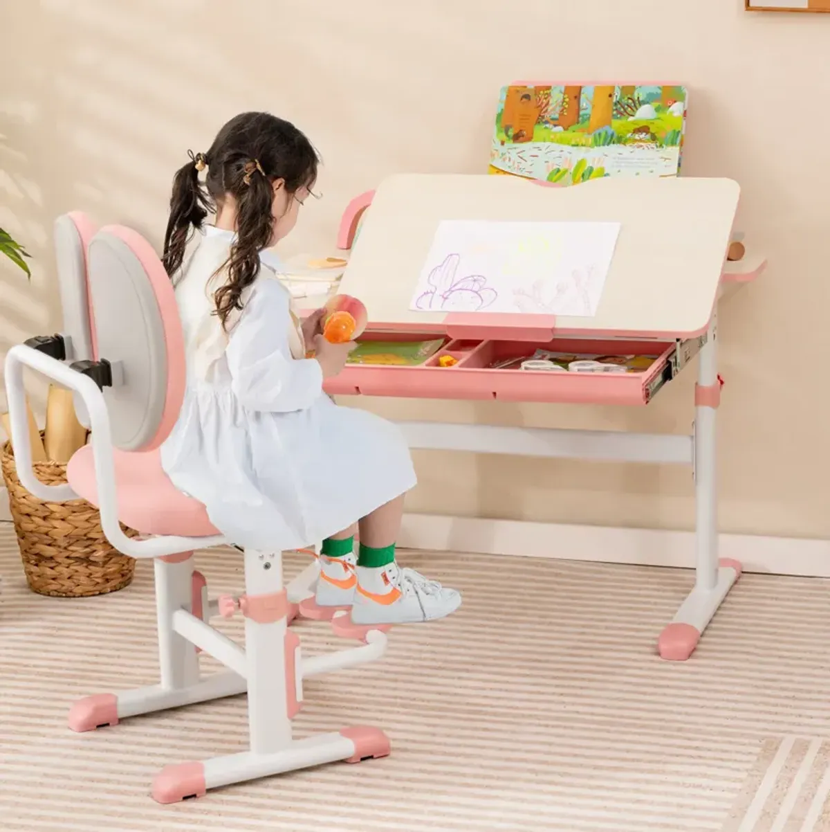 Ergonomic Height-Adjustable Kids Study Chair with Double Back Support for Comfort and Posture