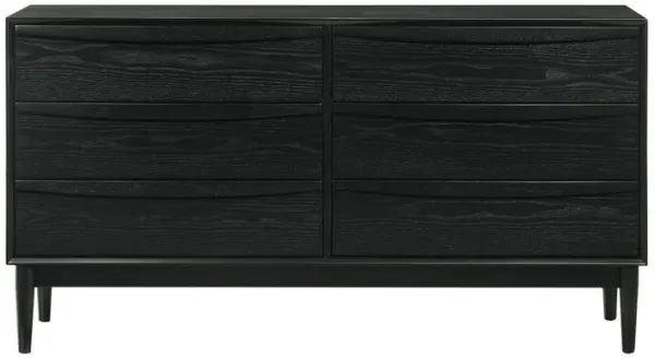Mian 55 Inch Wide Dresser Chest, 6 Drawer, Linear Undercut Handle, Black - Benzara