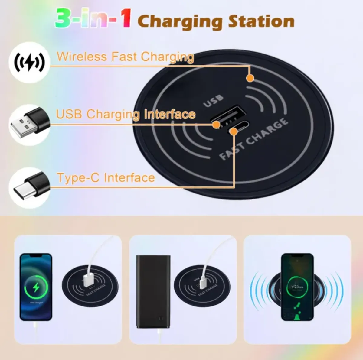 Hivvago Vanity Table Set with RGB LED Lights and Wireless Charging Station