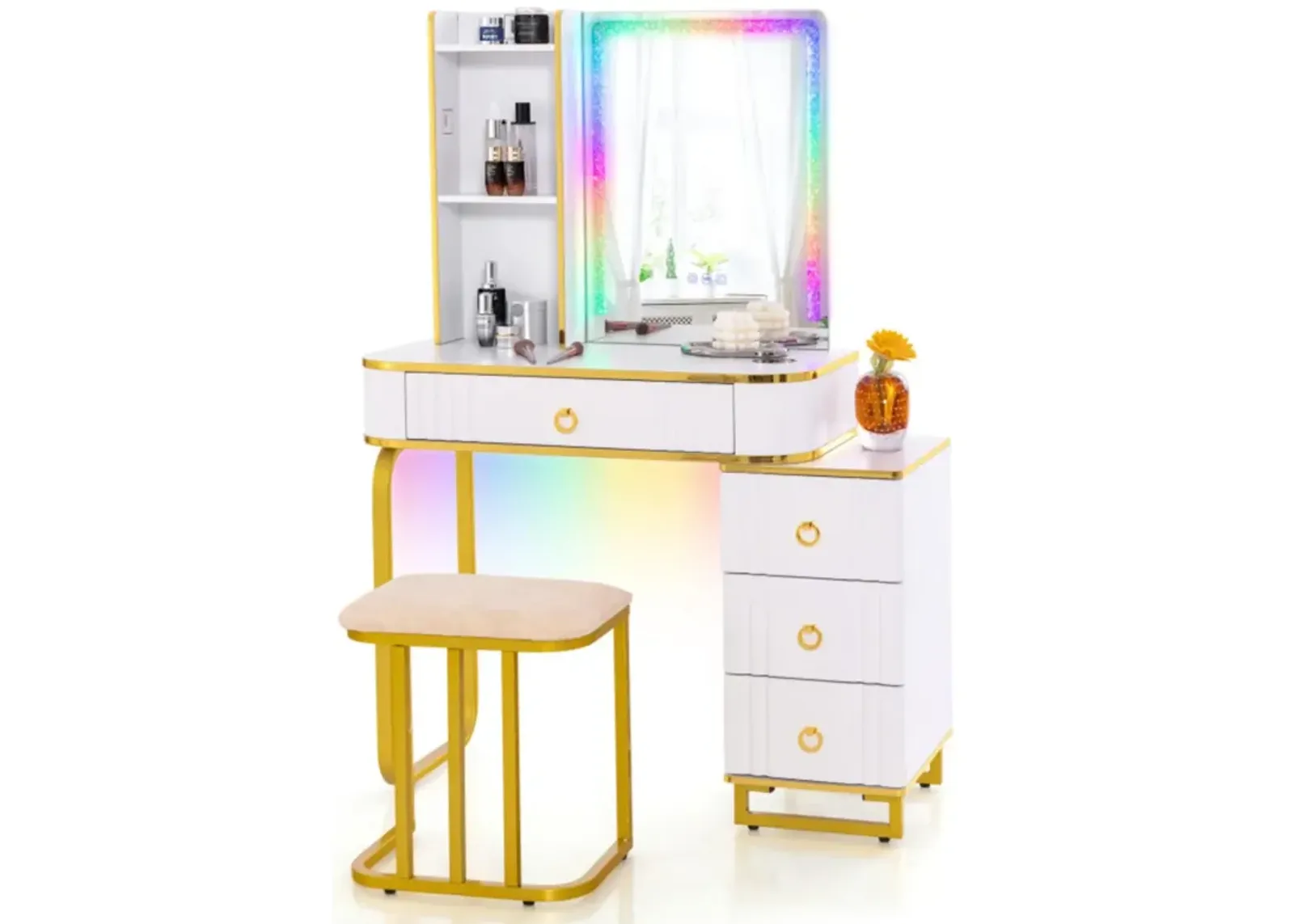 Hivvago Vanity Table Set with RGB LED Lights and Wireless Charging Station